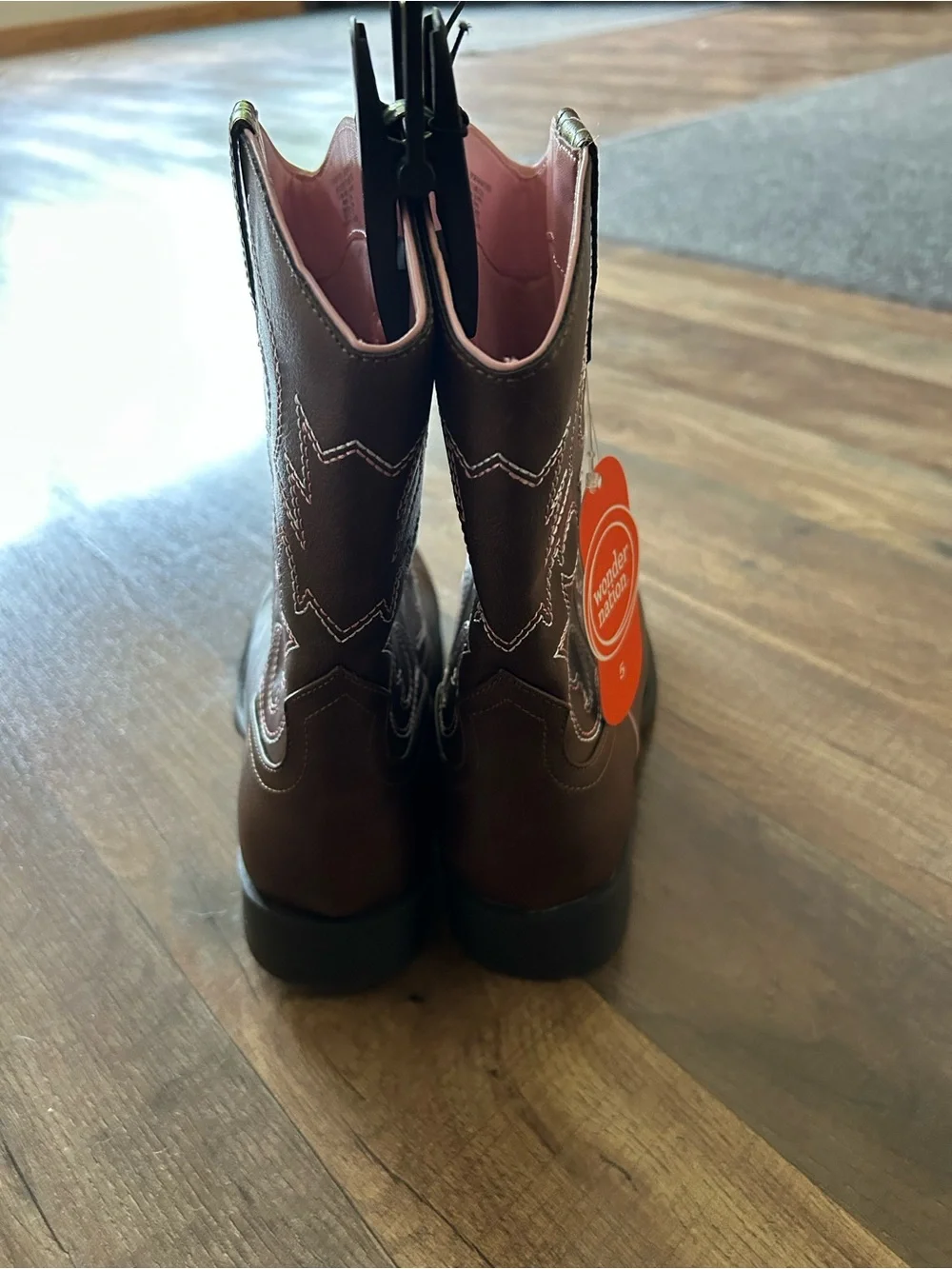 Girls Wonder Nation Brown Western Cowboy Boots w/Pink Lining New with Tags Sz 5